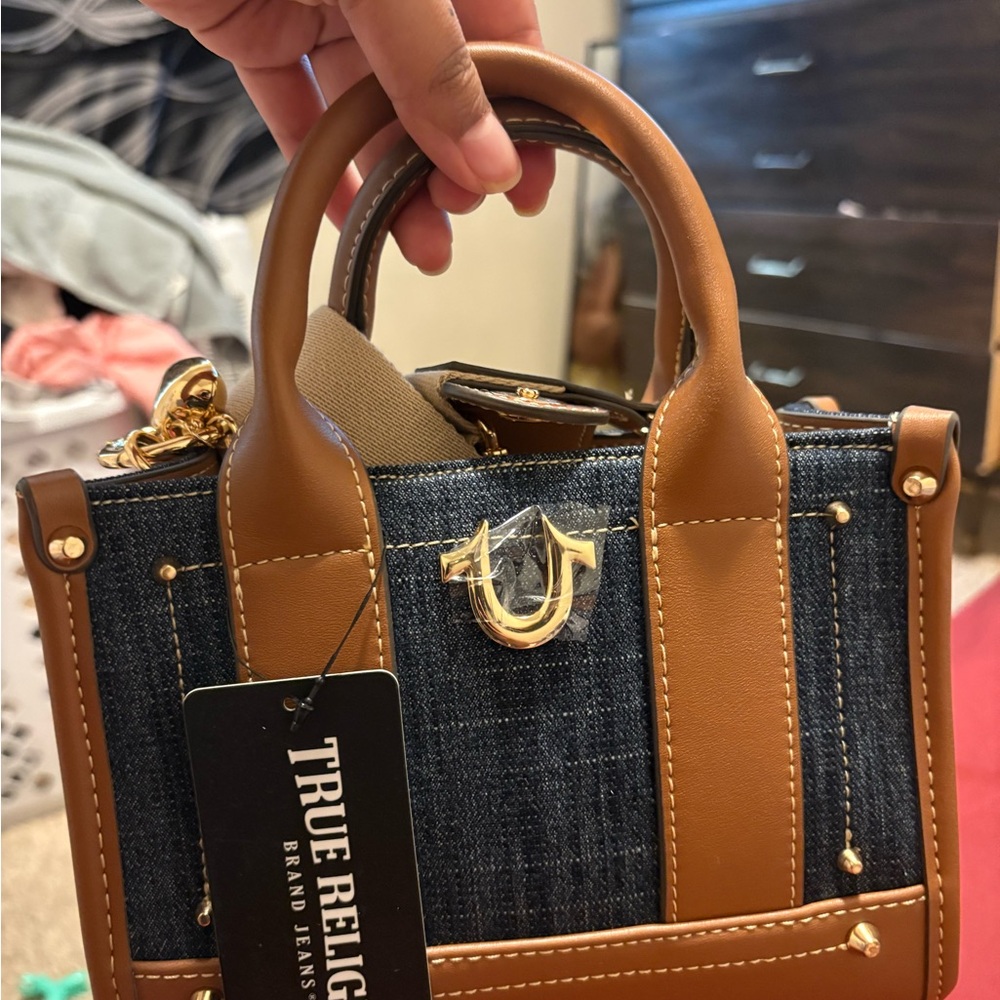 True Religion Mini Denim and Tan Women's Bag
